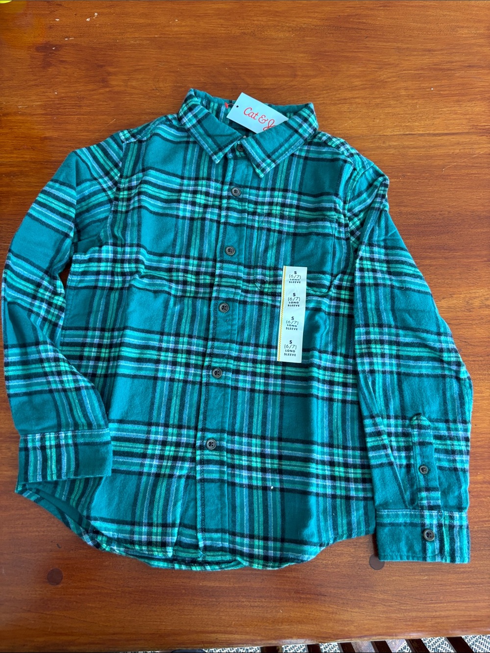 Cat & Jack Teal and Black Plaid Button-Down Shirt for Kids. Flannel